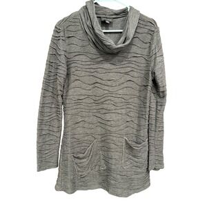 Apropos Tunic Top Cowl Neck Textured Pockets Long Sleeve Gray‎ Size S